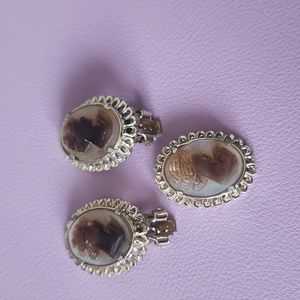 Cameo pendant and earrings